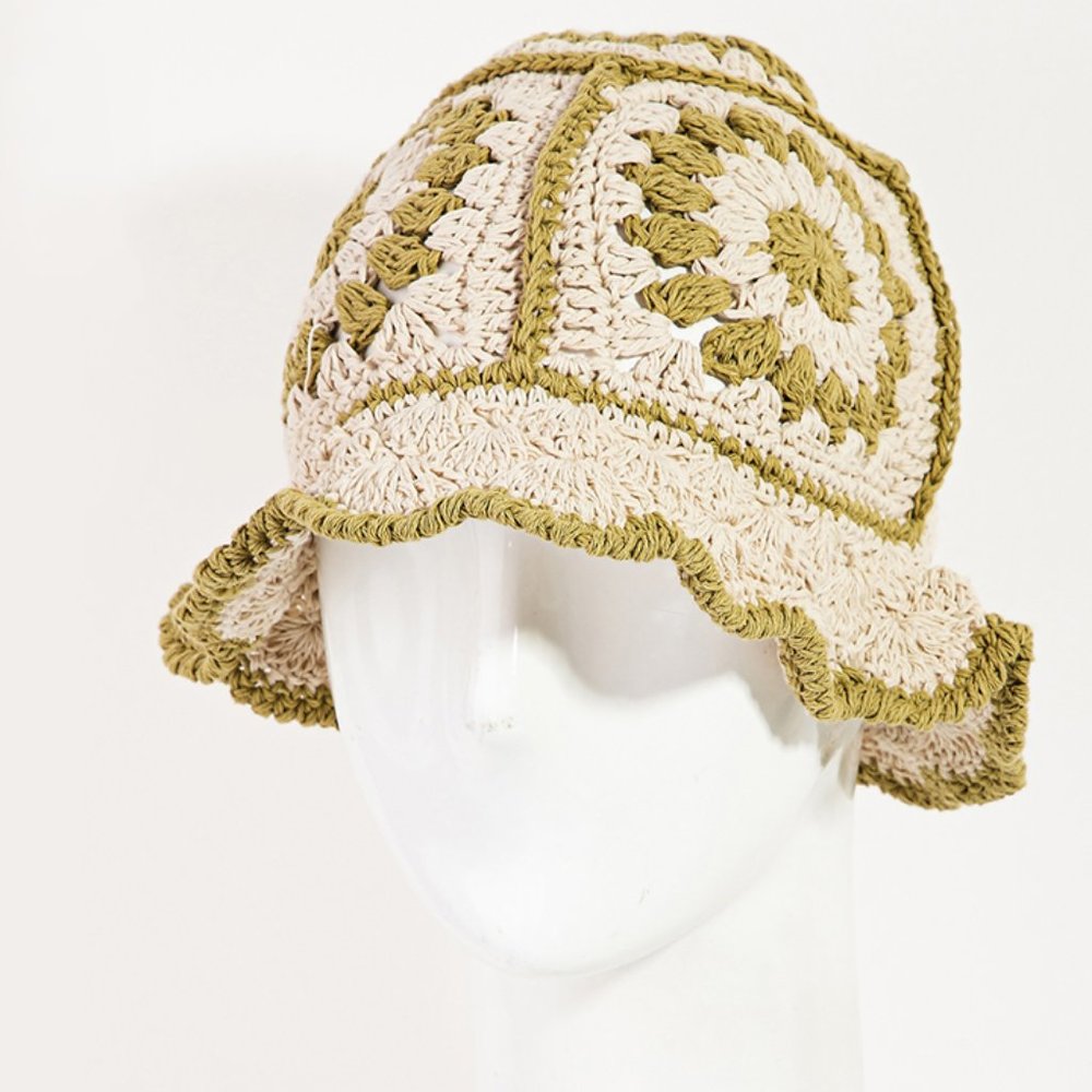 Sun-Flower Granny-Square Crochet Ruffle Bucket Beanie - Picture 5 of 9